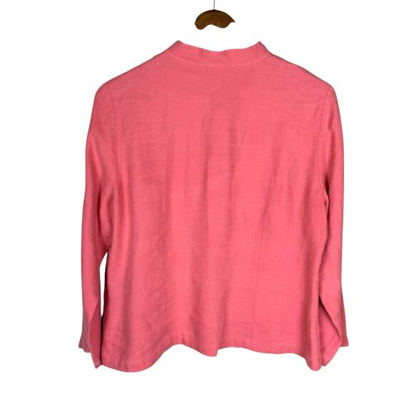 Eileen Fisher Salmon Pink 100% Linen Button Up Long Sleeve Shirt - Picture 5 of 14